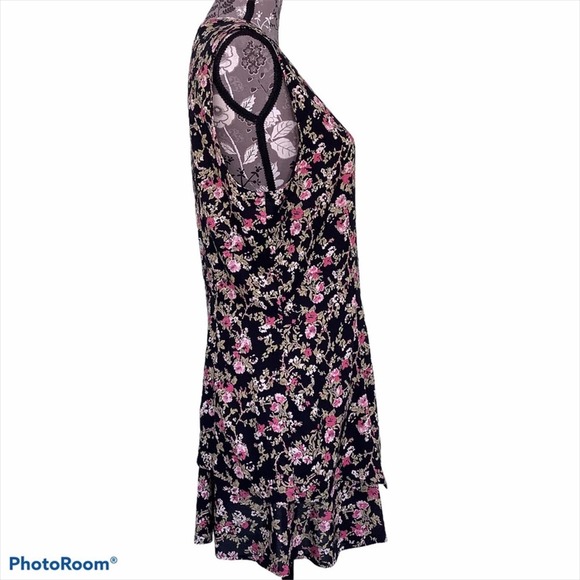 Vintage 90’s Floral Rayon Sleeveless Button Front Vest Top & Skirt Set Granite - Picture 2 of 12